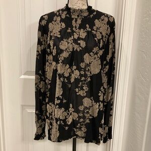 Mystree Floral Black and Tan Blouse Size L